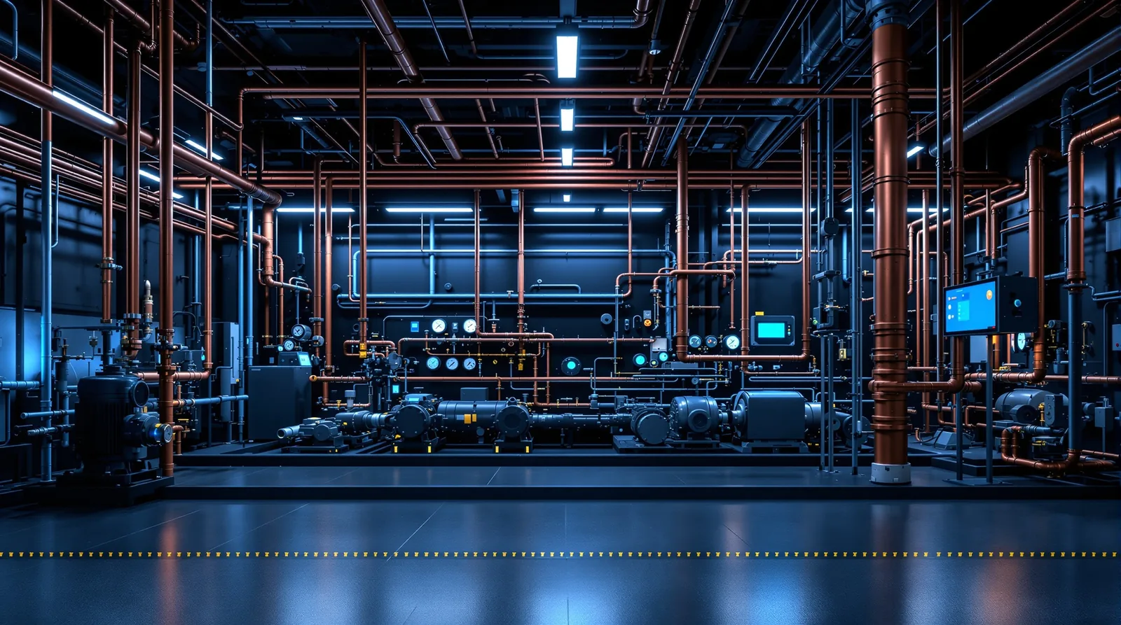 Plant room pipework and pump systems